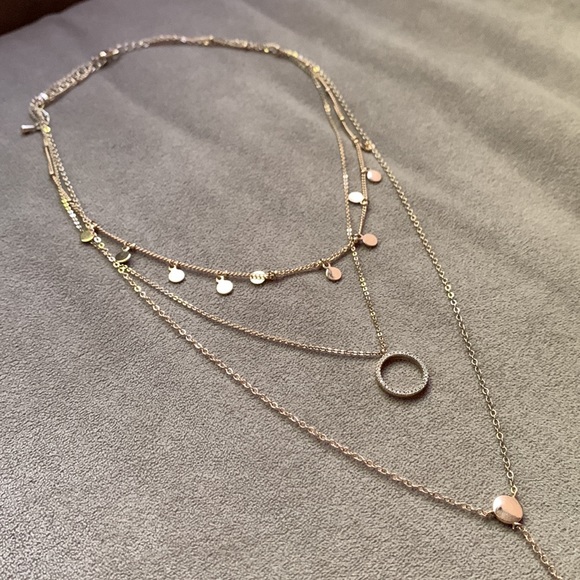 Panacea Gold Pave Circle Gold Disc Layered Lariat Necklace - Picture 5 of 8